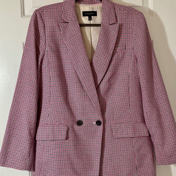Talbots Pink, Black and Ivory Plaid Double Breasted Blazer - NWOT - Picture 6 of 15